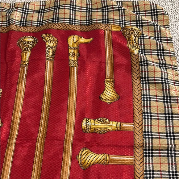 Red and Gold Plaid Silk Blend Scarf - Picture 4 of 8